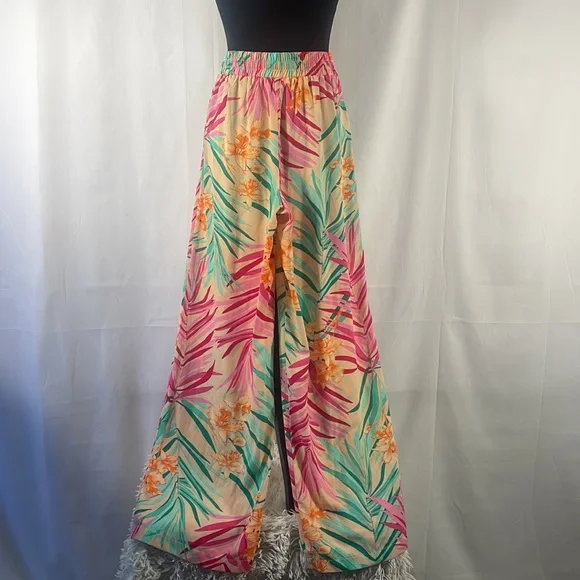 Floral,tropical wide,flare leg pants, multi colored, X-Small - Picture 10 of 10